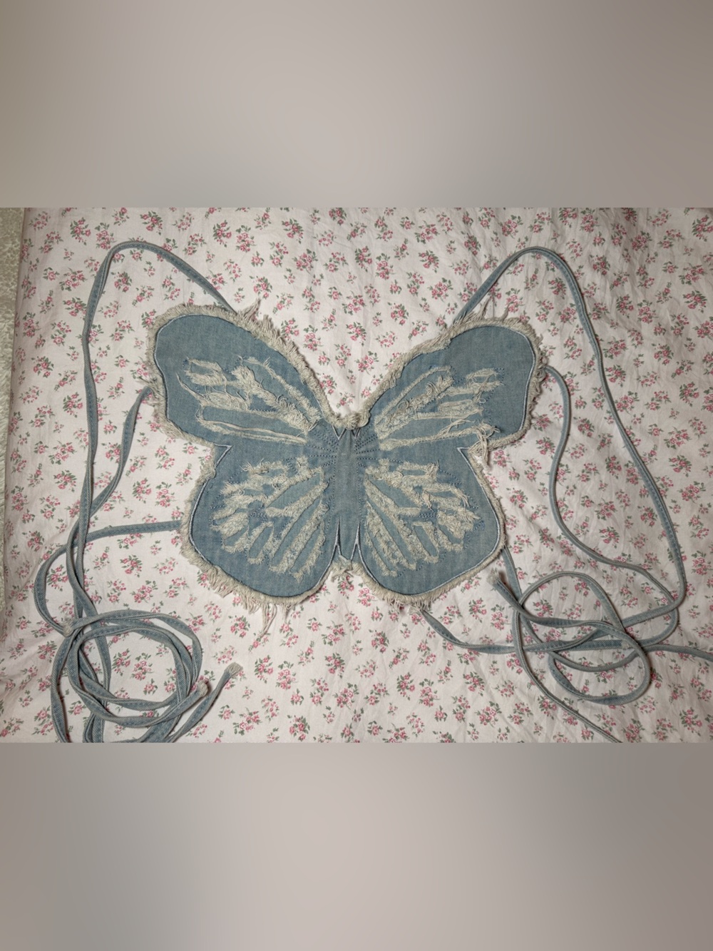 Light Blue Distressed Butterfly Denim Shirt